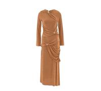Vestidos de punto para mujer, cuello redondo, manga larga, cruzados, con botones de metal, cintura larga, marrón, L