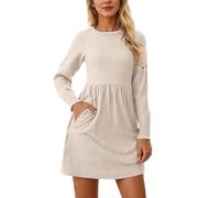 Vestidos de Punto Sueltos hasta La Rodilla Vestidos Túnica con Bolsillos Vestido Invierno de Manga Larga para Mujer con Cuello Redondo Vestido Tipo Suéter de Otoño Elegante de Línea A