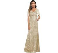 Vestidos de sirena con lentejuelas for madre de la novia, cuello en V, mangas tipo capa, formales for fiesta de graduación, for invitadas de boda largas(Champagne,10)