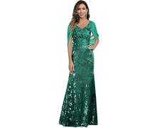 Vestidos de sirena con lentejuelas for madre de la novia, cuello en V, mangas tipo capa, formales for fiesta de graduación, for invitadas de boda largas(Light Green,14)