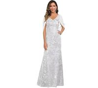 Vestidos de sirena con lentejuelas for madre de la novia, cuello en V, mangas tipo capa, formales for fiesta de graduación, for invitadas de boda largas(White,20W)