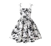 Vestidos de sol 2026 para mujer, con estampado floral francés, para niñas grandes, elegante, sin mangas, cintura fruncida, verano, fiesta de verano, Negro, 10-11 años