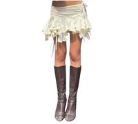 Vestidos de tallas cortas Faldas Conjunto de Mujeres Casual Gasa Plisada Skater Falda Corta Elástica Swing Mini Falda Negra X Pequeña Vestidos De Noche Corto Elegante Para Boda Cómodo, Blanco, M