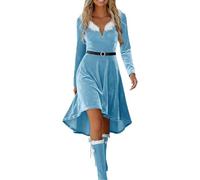 Vestidos de terciopelo de manga larga para mujer, con ribete de felpa, cuello en V, vestido asimétrico con cinta negra, tela aterciopelada, casual, vestido midi fluido, para primavera, escuela