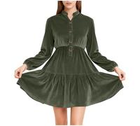 Vestidos de terciopelo para mujer, a la moda, casual, cuello con botones, manga larga, vestido vintage de terciopelo, acampanado, elegante, vestido de cóctel, fiesta de noche, hasta la rodilla