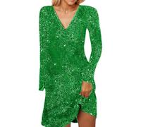 Vestidos de Terciopelo para Mujer para Nochevieja Vestido Brillante LíNea A Vestido de Lentejuelas Manga Larga A la Altura de la Rodilla Escote en V Elegante Suave Festivo