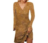 Vestidos de Terciopelo para Mujer para Nochevieja Vestido Brillante LíNea A Vestido de Lentejuelas Manga Larga A la Altura de la Rodilla Escote en V Elegante Suave Festivo