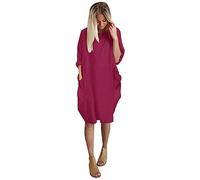 Vestidos de uso diario para mujer, vestido suelto con bolsillo, cuello redondo, casual, largo hasta la rodilla, vestidos casuales para mujer, simples, elegantes, color sólido, temperamento elegante