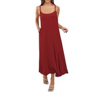 Vestidos de verano 2025 Verano Versátil Slim Fit Largo Interior Camisón con Tirantes Algodón Vestido Base de Color Sólido Maxi Vestidos para Mujer 2025, rosso, 5XL