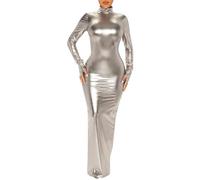 Vestidos de verano 2026 para mujer, a la moda, para ocio, cultiva la moralidad de uno, delgado, metálico, sin espalda, falda, vestido de invitada de boda, vestido de fiesta, plata, M