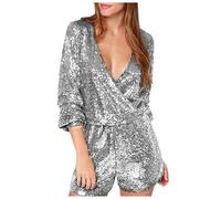 Vestidos de verano 2026 para mujer. Este es un título del producto que se adhiere a las directrices: vestido ajustado de manga larga con cuello en V profundo para mujer con lentejuelas, elegante