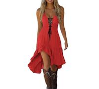 Vestidos de verano 2026 para mujer, estilo gótico, casual, con cordón en la cintura y delicado ribete de encaje para salidas de vacaciones todos los días, Rd3, L