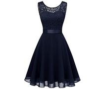 Vestidos de verano 2026 para mujer, vestido corto de encaje floral, vestido de dama de honor, largo hasta la rodilla, fiesta, azul, L