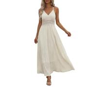 Vestidos de Verano Blanco para Mujeres Vestido de Playa de Encaje Sin Mangas Escote en V Vestido Largo de Verano Bohemio Elegante Línea A Vestidos Casuales Unicolor