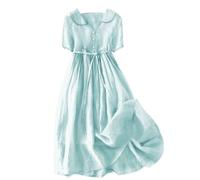 Vestidos de verano con solapa y botones para mujer, estilo vintage, color liso, casual, con lazo, manga tres cuartos, vestidos largos a la moda, elegantes vestidos bohemios, verde, M