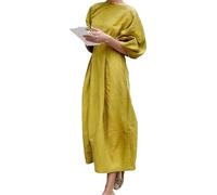 Vestidos de Verano de Largo Medio para Mujer, Cuello Redondo, Cintura Imperio, Estilo Casual, Ligeros y fluidos, Ideales para el Verano, Color Amarillo, Talla pequeña.