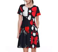 Vestidos de verano de manga corta con estampado de feliz día de San Valentín para mujer, casual, bolsillos laterales, uso diario, Negro -, M