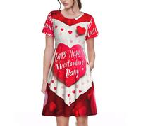 Vestidos de verano de manga corta con estampado de feliz día de San Valentín para mujer, casual, bolsillos laterales, uso diario, Negro, 3XL