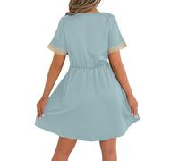 Vestidos de verano de manga corta para mujer, con cuello en V, con encaje, estilo casual, sin botones, para invitadas de boda, azul claro, XL
