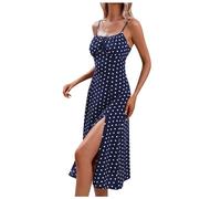 Vestidos de verano de primavera 2025 para mujer, camisola dividida de lunares, casual, vestidos de verano 2025, a la moda, cóctel, floral, modesto, invitada de boda, salir, fiesta de noche, azul, L