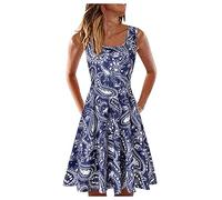 Vestidos De Verano De SeñOra - Vestido con Escote En U Corto Suelto Informal Sin Mangas para Mujer Estampado De Verano Vestido De Mujer Grande