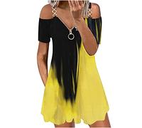 Vestidos de Verano Mujer 2022 Elegante Liso Vestido de Mujer Casual de Manga Corta Estampado Fuera del Hombro Cremallera Vestido de Mujer Vestido Invierno Corto