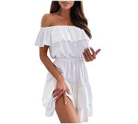 Vestidos de Verano Mujer 2022 Fiesta Cortos Mini Ruffle A-Line Summer Beach Off Dress Hombro Sexy Casual Vestidos de Mujer Vestido de Mujer Vestido Niña Todas