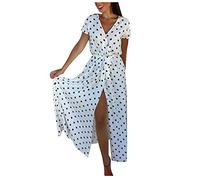 Vestidos de Verano Mujer 2022 Talla Grande Larga Vestido de Moda con Manga de Lunares para Mujer, Corte bajo, Cuello en V, Punto Corto, Vestido Informal para Mujer Vestido Navidad Mujer