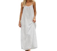 Vestidos De Verano Mujer Color Liso Sin Mangas Tirantes Finos - Ropa Mujer Verano Dress Glamour Vacaciones, Vestidos Anchos Playa Chic Dresses Casual Exquisito Blanco S