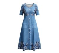 Vestidos de Verano Mujer Largo Boho Línea A Manga Corta Escote en V Estampado de Flores Vestido Línea A Elegante Vintage Sin Mangas Vestidos de Playa Informal Vestido Bohemio Suelto