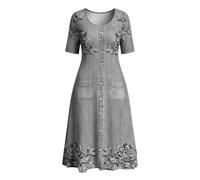 Vestidos de Verano Mujer Largo Boho Línea A Manga Corta Escote en V Estampado de Flores Vestido Línea A Elegante Vintage Sin Mangas Vestidos de Playa Informal Vestido Bohemio Suelto