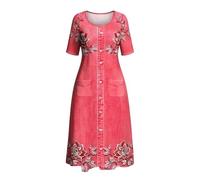 Vestidos de Verano Mujer Largo Boho Línea A Manga Corta Escote en V Estampado de Flores Vestido Línea A Elegante Vintage Sin Mangas Vestidos de Playa Informal Vestido Bohemio Suelto