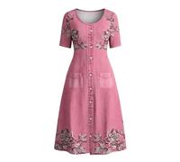 Vestidos de Verano Mujer Largo Boho Línea A Manga Corta Escote en V Estampado de Flores Vestido Línea A Elegante Vintage Sin Mangas Vestidos de Playa Informal Vestido Bohemio Suelto