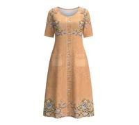 Vestidos de Verano Mujer Largo Boho Línea A Manga Corta Escote en V Estampado de Flores Vestido Línea A Elegante Vintage Sin Mangas Vestidos de Playa Informal Vestido Bohemio Suelto