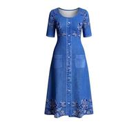 Vestidos de Verano Mujer Largo Boho Línea A Manga Corta Escote en V Estampado de Flores Vestido Línea A Elegante Vintage Sin Mangas Vestidos de Playa Informal Vestido Bohemio Suelto