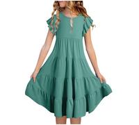 Vestidos de Verano Niña Manga Doble Capa Fluido A-Line Casual degradado Vestido Midi para 615 Años Niñas N Roll, verde, 12-13