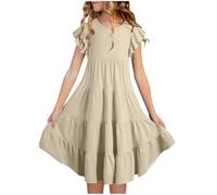 Vestidos de Verano Niña Manga Doble Capa Fluido A-Line Casual degradado Vestido Midi para 615 Años Niñas N Roll, beige, 8-9