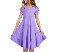 Vestidos de Verano Niña Manga Doble Capa Fluido A-Line Casual degradado Vestido Midi para 615 Años Niñas N Roll, morado, 10-11
