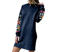 Vestidos de verano para mujer 2025, bordado de otoño, vestido de invierno para mujer, vestido de manga larga, casual, vestido de invitada de boda para mujer, azul marino, M