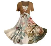 Vestidos de verano para mujer 2025 con estampado artístico de primavera/verano, vestido de vacaciones, vestido blanco para mujer, café, L