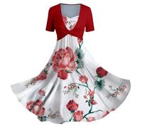 Vestidos de verano para mujer 2025 con estampado artístico de primavera/verano, vestido de vacaciones, vestido blanco para mujer, rosso, XXL