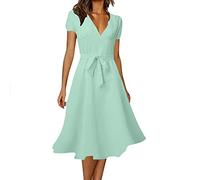 Vestidos de verano para mujer 2025 para mujer, casual, elegante, color sólido, cuello en V, manga corta, estampado de flores, vestido maxi para mujer, verde, XXL