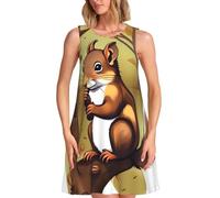 Vestidos de Verano para Mujer 2025, Vestido Playero Informal sin Mangas, Traje de baño con Estampado de Ardilla Come nueces y Bolsillos.