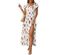 Vestidos de Verano para Mujer Amar Vestido Largo con Manga Volante Graffiti Minimalista Vestidos Abertura Cintura Alta A-Line para Playa, Vacaciones y Diario