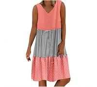 Vestidos de Verano para Mujer Bloques de Color Mangas Vestido de Verano Cuello en V Boho Floral Mini Swing Regalos Vestido túnica Informal Vestidos Saco