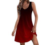 Vestidos de verano para mujer con cuello en V Simple Pocket Vestidos cortos ligeros elegantes cómodos Mini vestido sin mangas Color sólido Vestidos de playa, borgoña, M-36/38/40