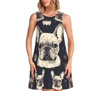 Vestidos de verano para mujer, con texto en inglés "I Love French Bulldog", casual, holgado, sin mangas, con bolsillos, Negro -, S