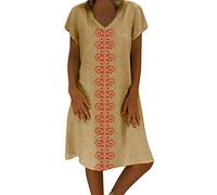 Vestidos de verano para mujer, cuello en V, algodón estampado y casual, talla grande, caqui, XXXXL
