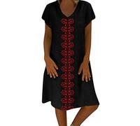 Vestidos de verano para mujer, cuello en V, algodón estampado y casual, talla grande, Negro, 5XL