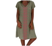 Vestidos de verano para mujer, cuello en V, algodón estampado y casual, talla grande, verde, M